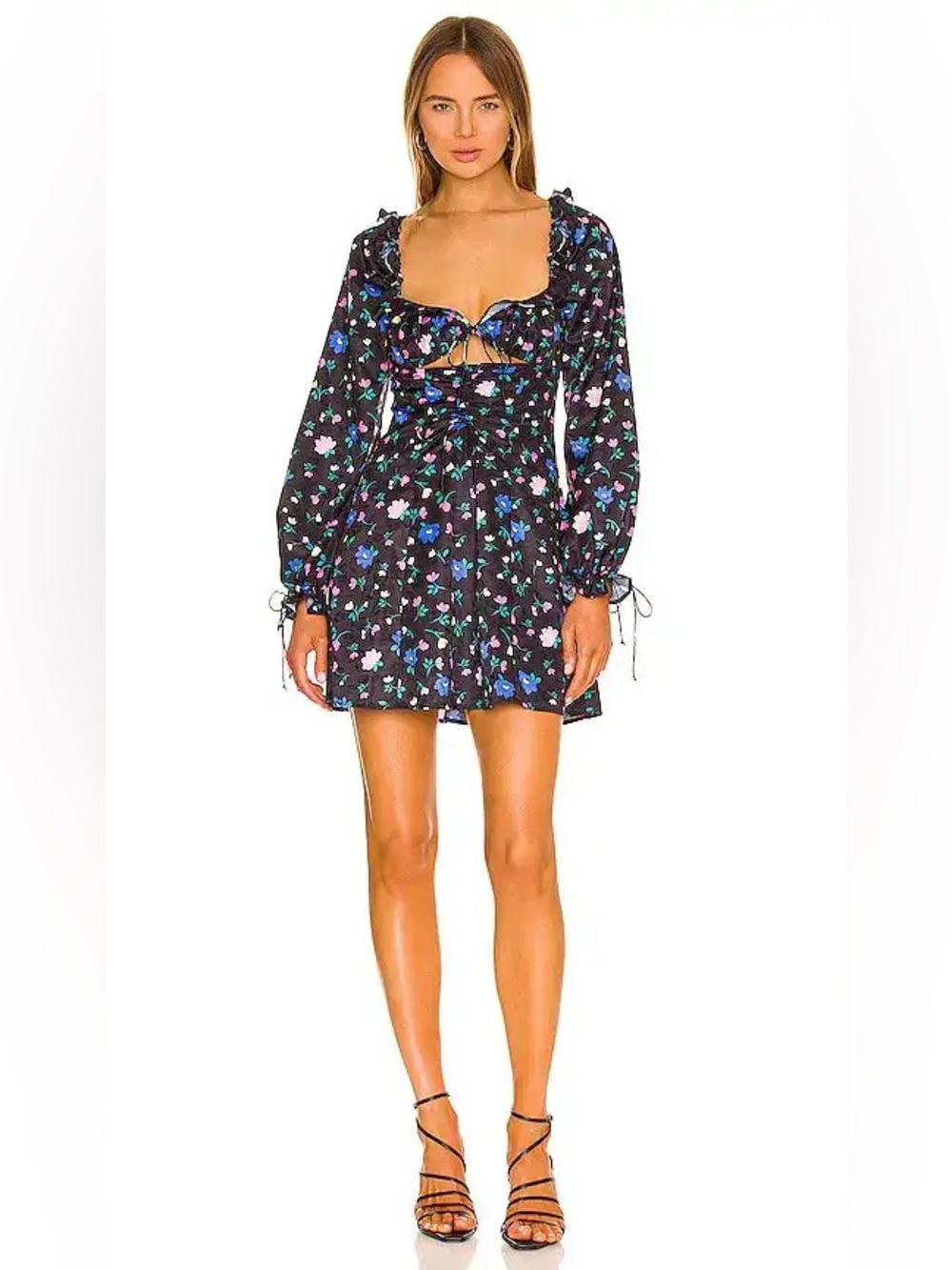 NWT FOR LOVE & LEMONS Lexy Long Sleeve Mini Dress Black Floral Size XS